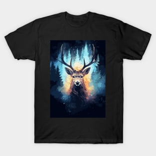 Deer Nature and Cosmos Galaxy T-Shirt